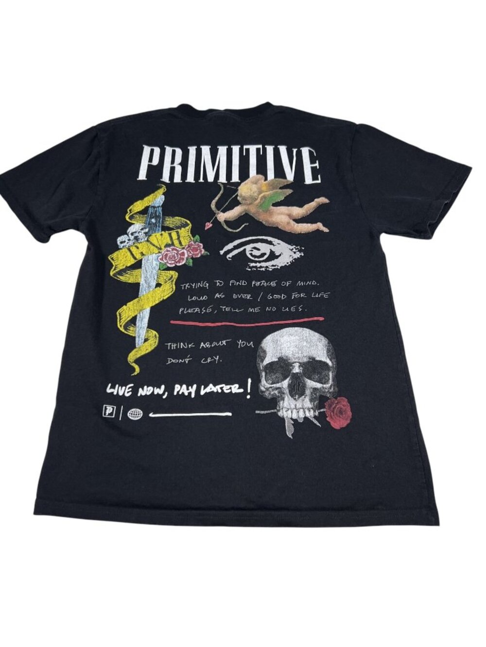 Primitive Guns N Roses Mens Black Band T Shirt Size Medium Double Sided Skater